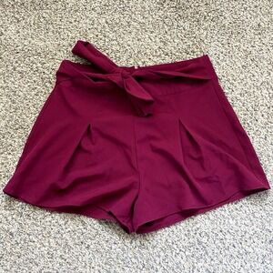 Haute Monde Shorts Women‎ Large Burgundy Tie Waist Pleated High Rise Dressy